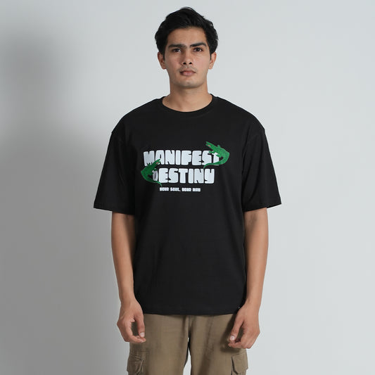 Menifest Black Oversized Half Sleeve Cotton T-shirt