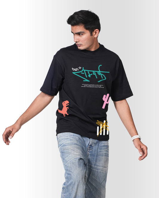 sampark black oversized dropshoulder t-shirt