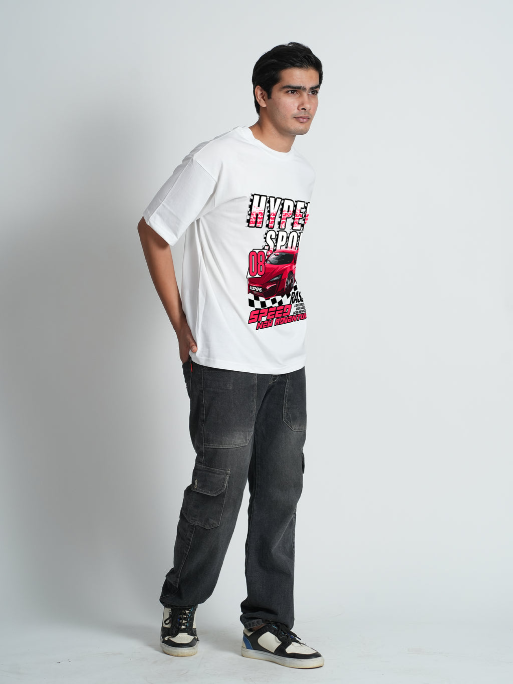 Bloopers Hyper Sport White Oversized Dropshoulder T-shirt