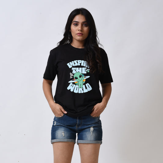 Inspire the World Black Regular Fit T-shit for Women