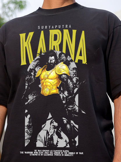 Karna Black Oversized Casual Loose Fit Round neck T-shirt for men