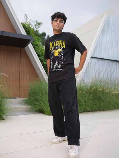Karna Black Oversized Casual Loose Fit Round neck T-shirt for men