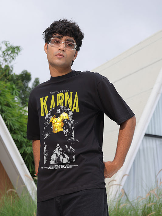Karna Black Oversized Casual Loose Fit Round neck T-shirt for men