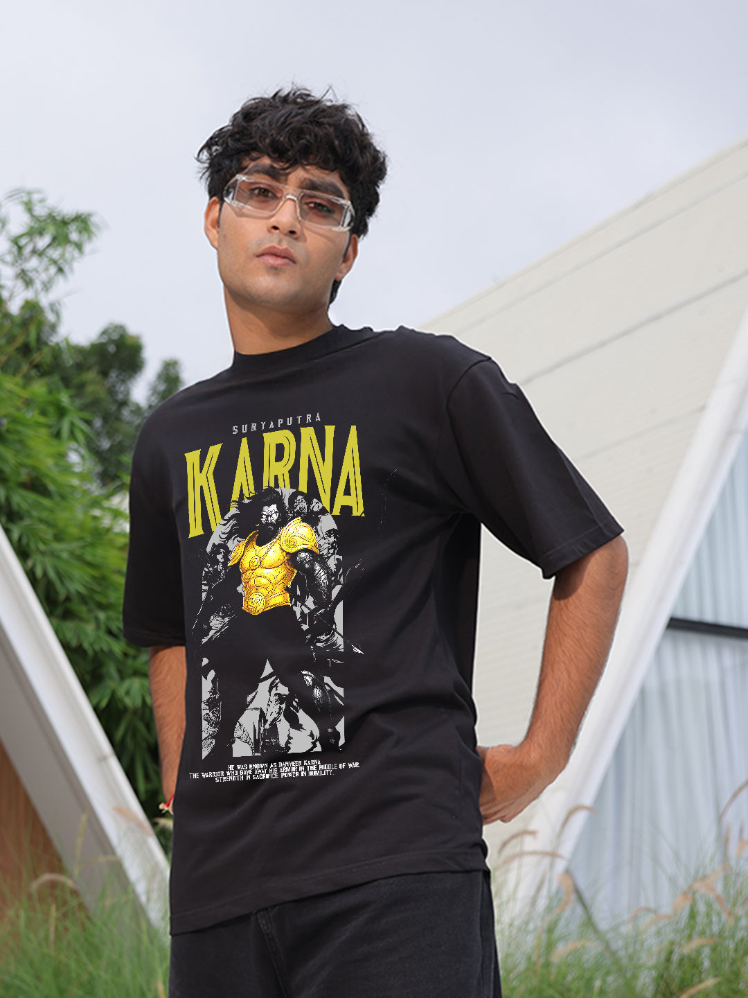 Karna Black Oversized Casual Loose Fit Round neck T-shirt for men