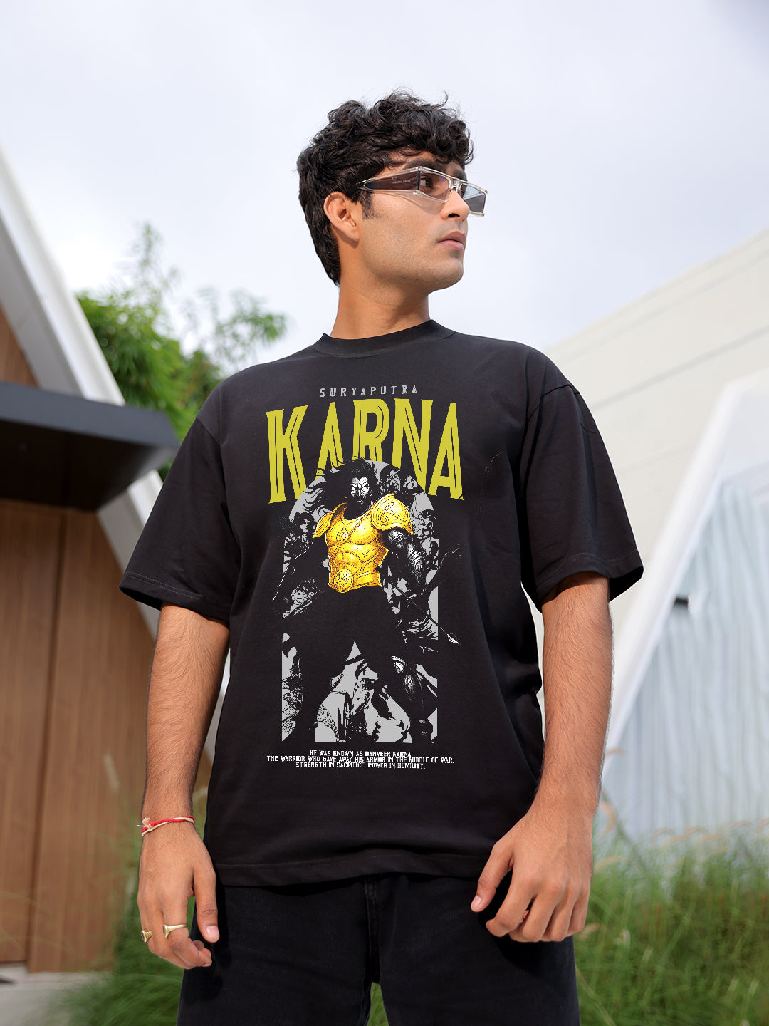 Karna Black Oversized Casual Loose Fit Round neck T-shirt for men