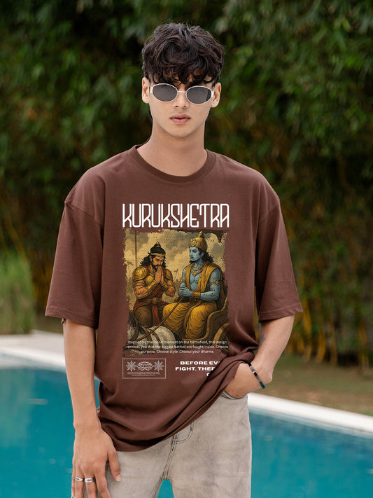 Kurukshetra Brown Oversized Casual Loose Fit Round neck T-shirt for men