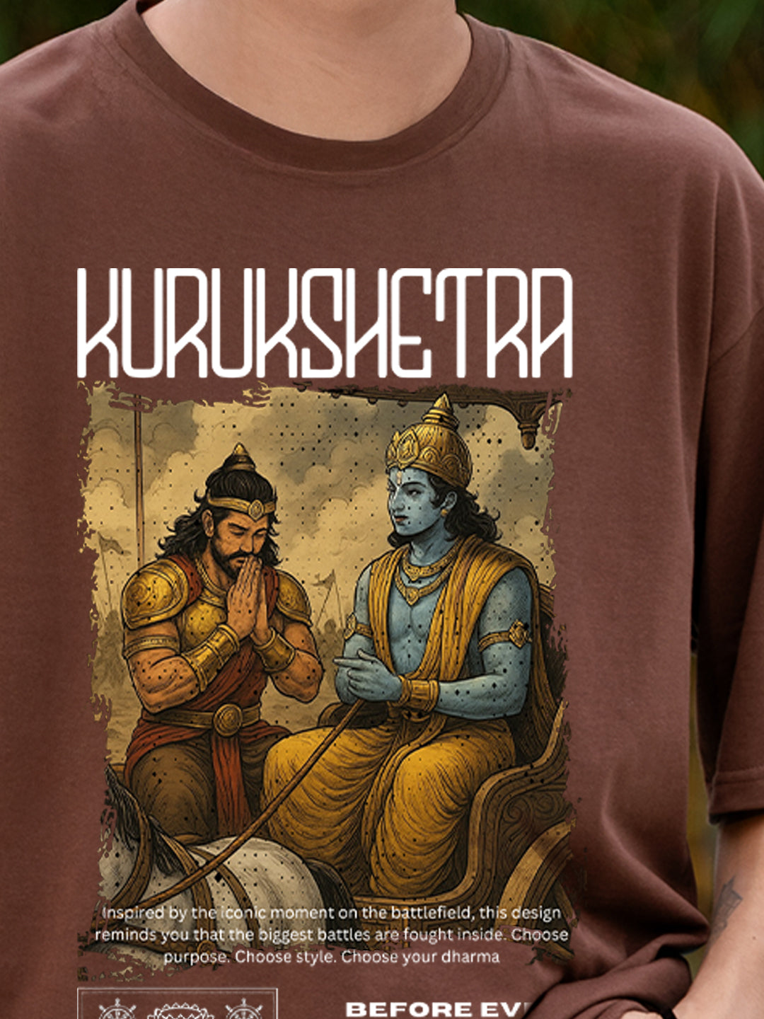Kurukshetra Brown Oversized Casual Loose Fit Round neck T-shirt for men