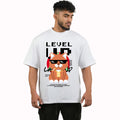 Level Up White Oversized Dropshoulder Roundneck T-shirt for Men