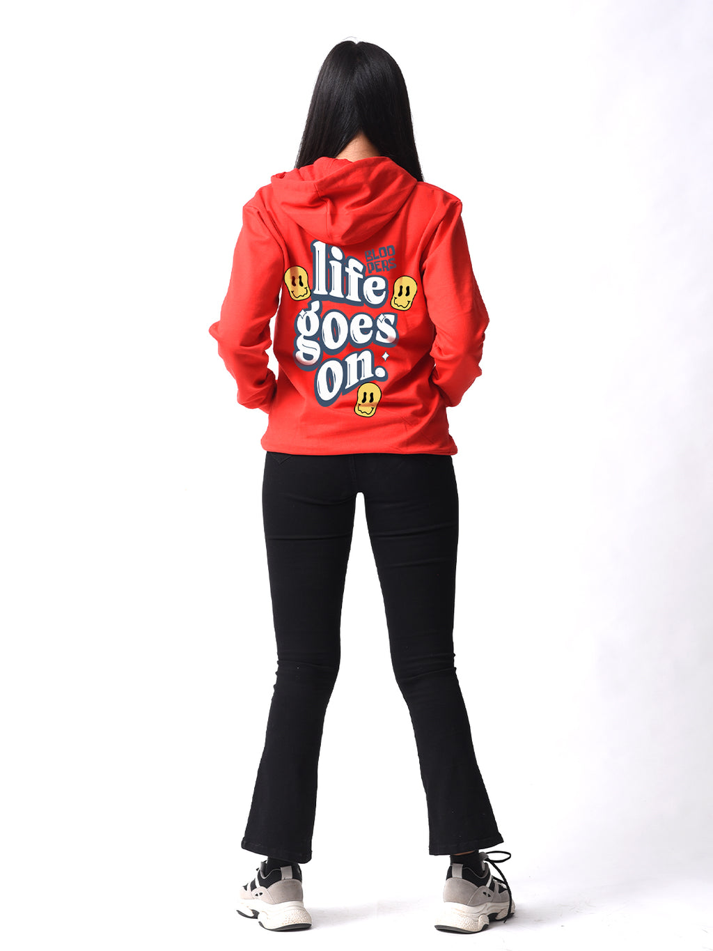 Life Goes On Red Trendy Winter Wear Printed Hoodie For Women