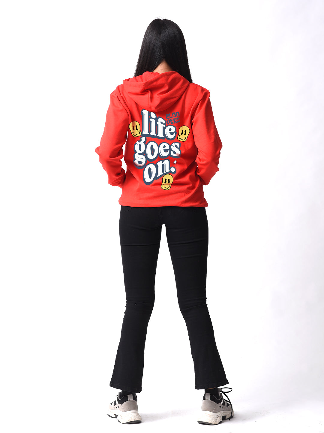 Life Goes On Red Trendy Winter Wear Printed Hoodie For Women