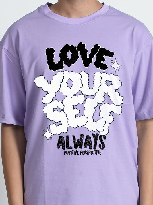 Love Your Self Graphic Printed Lavender Oversized Trendy T-shirt For Men