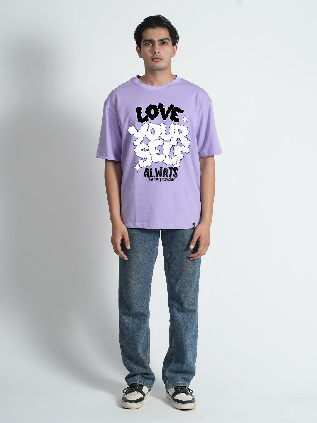 Love Your Self Graphic Printed Lavender Oversized Trendy T-shirt For Men