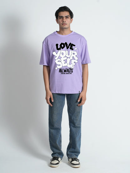 Love Your Self Graphic Printed Lavender Oversized Trendy T-shirt For Men