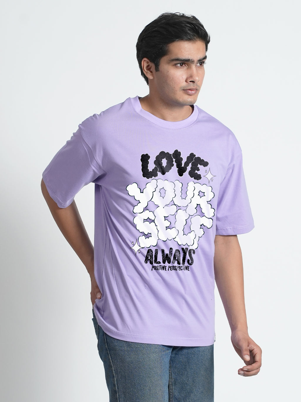 Love Your Self Graphic Printed Lavender Oversized Trendy T-shirt For Men