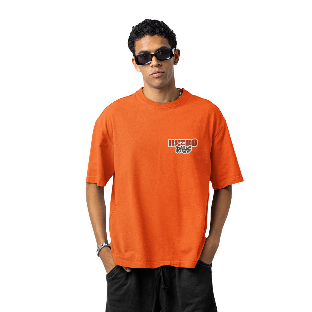 Retro Days Orange Casual Oversized Printed T-shirt For Men