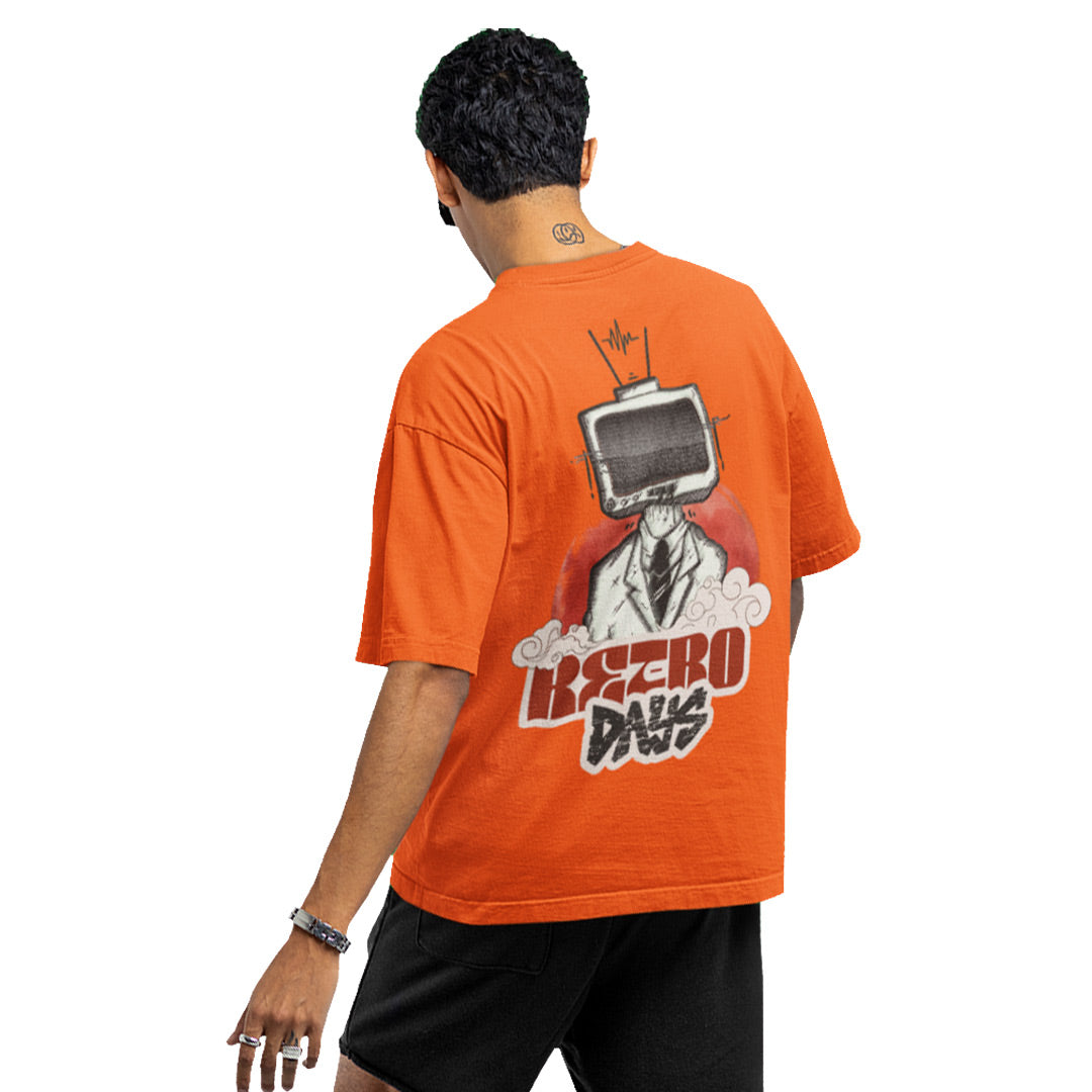 Retro Days Orange Casual Oversized Printed T-shirt For Men