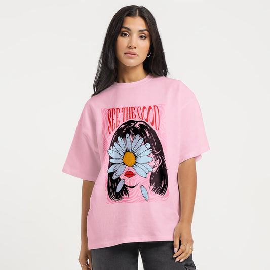 See The Good Women Oversized Loosefit Pastel Pink Oversized T-shirt