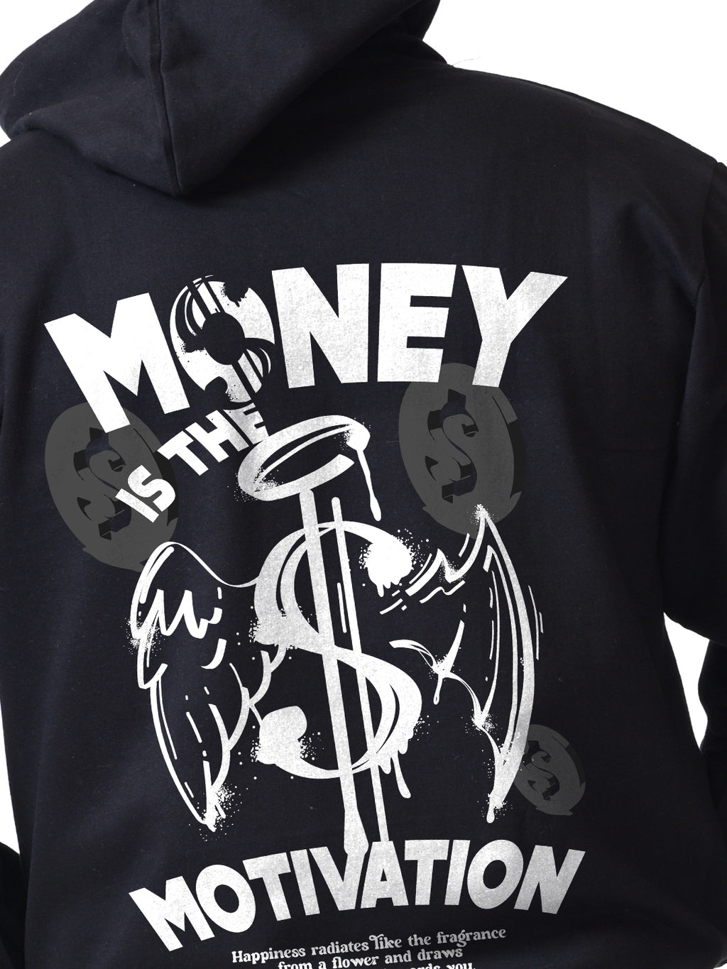 Money Motivation Black Printed Hoodies for Men's