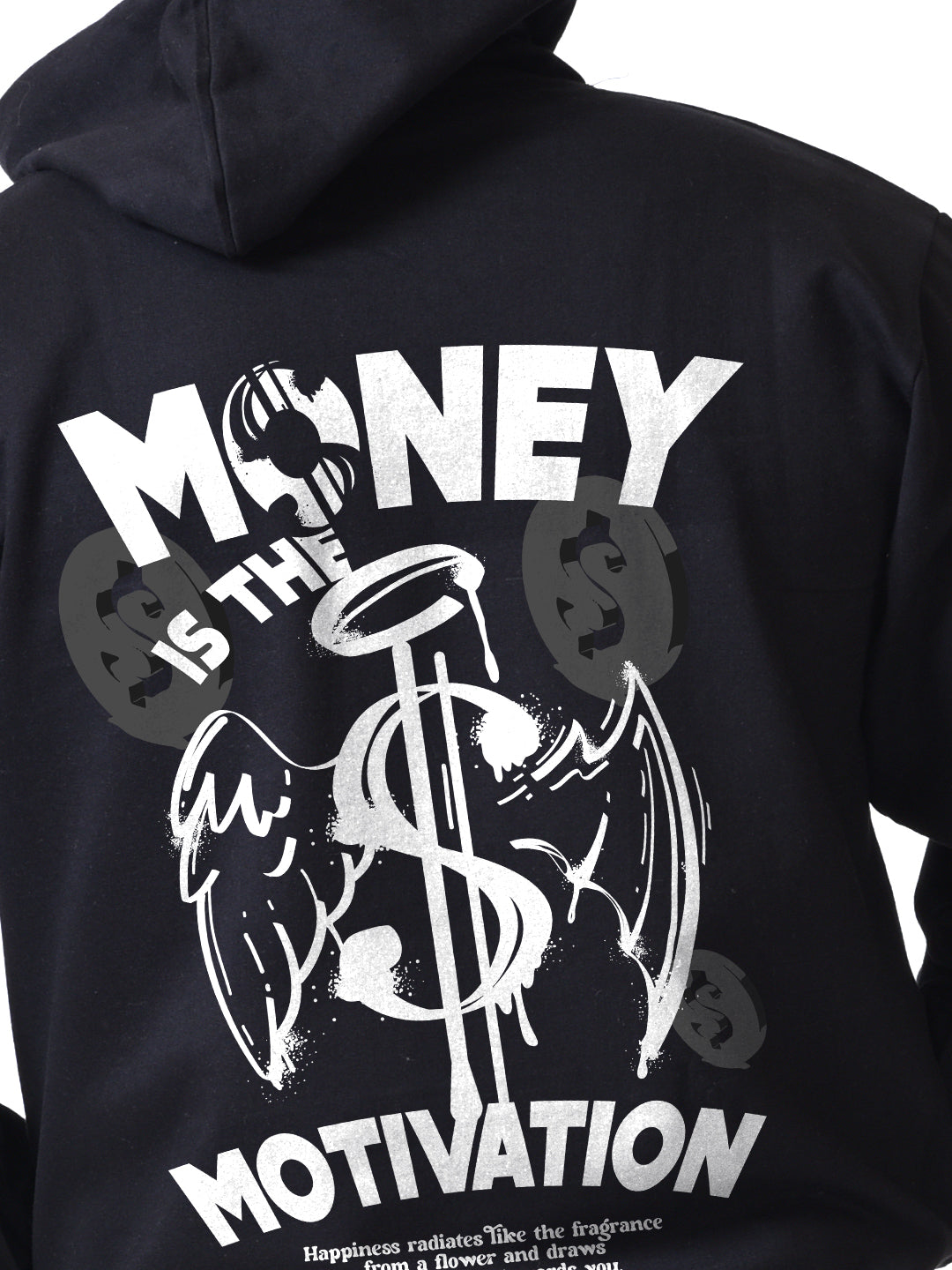 Money Motivation Black Printed Hoodies for Men's