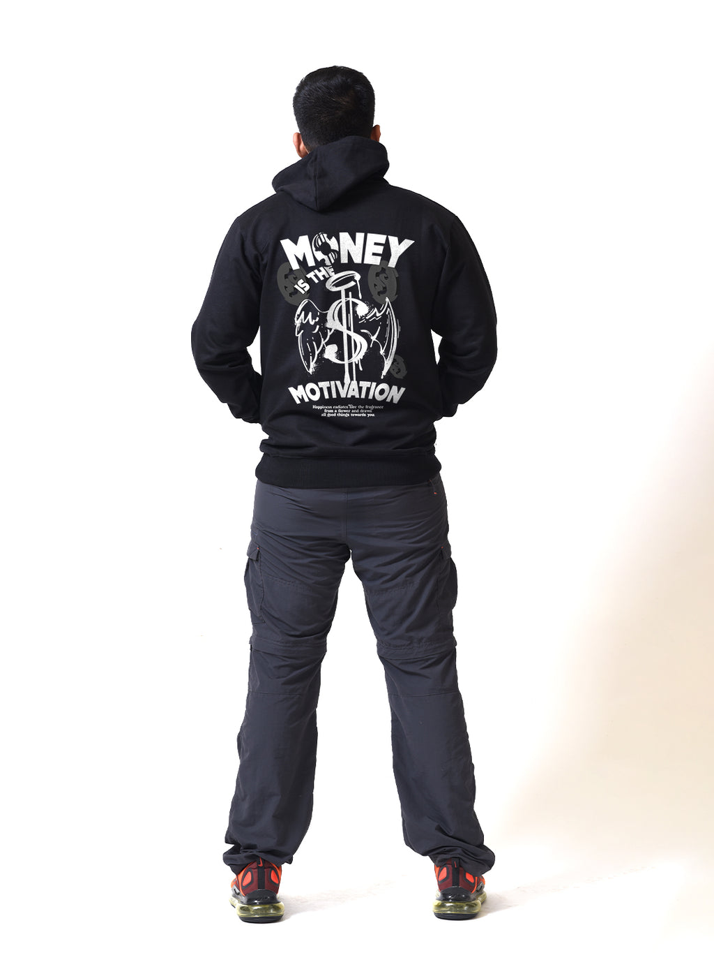 Money Motivation Black Printed Hoodies for Men's