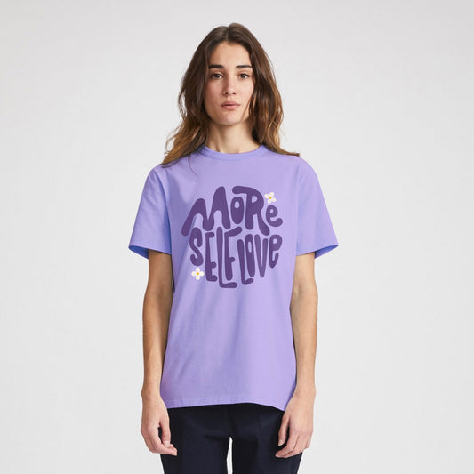 More self love regular fit hlaf sleeve lavender t-shirt for women