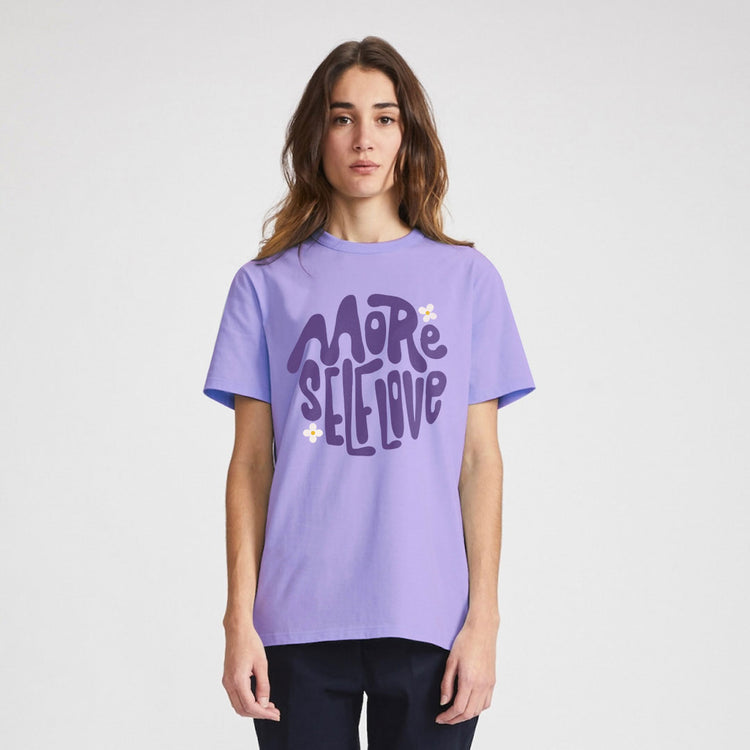 More self love regular fit hlaf sleeve lavender t-shirt for women