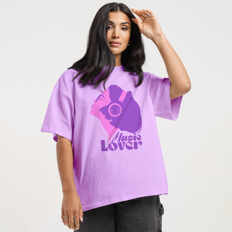 Women Casual Oversized Musiclover Dropshoulder T-shirt