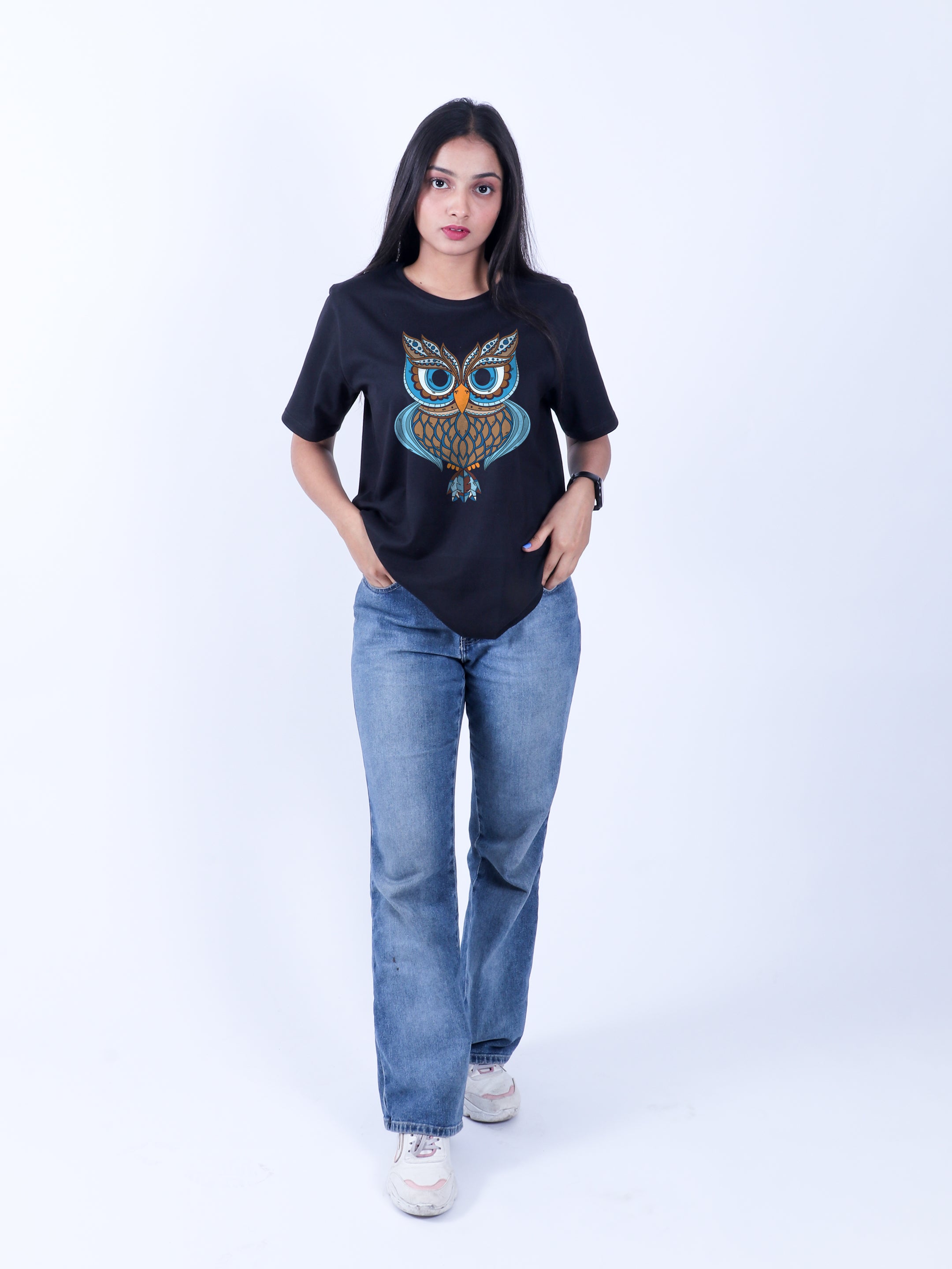 OWL BLACK ROUND NECK T-SHIRT