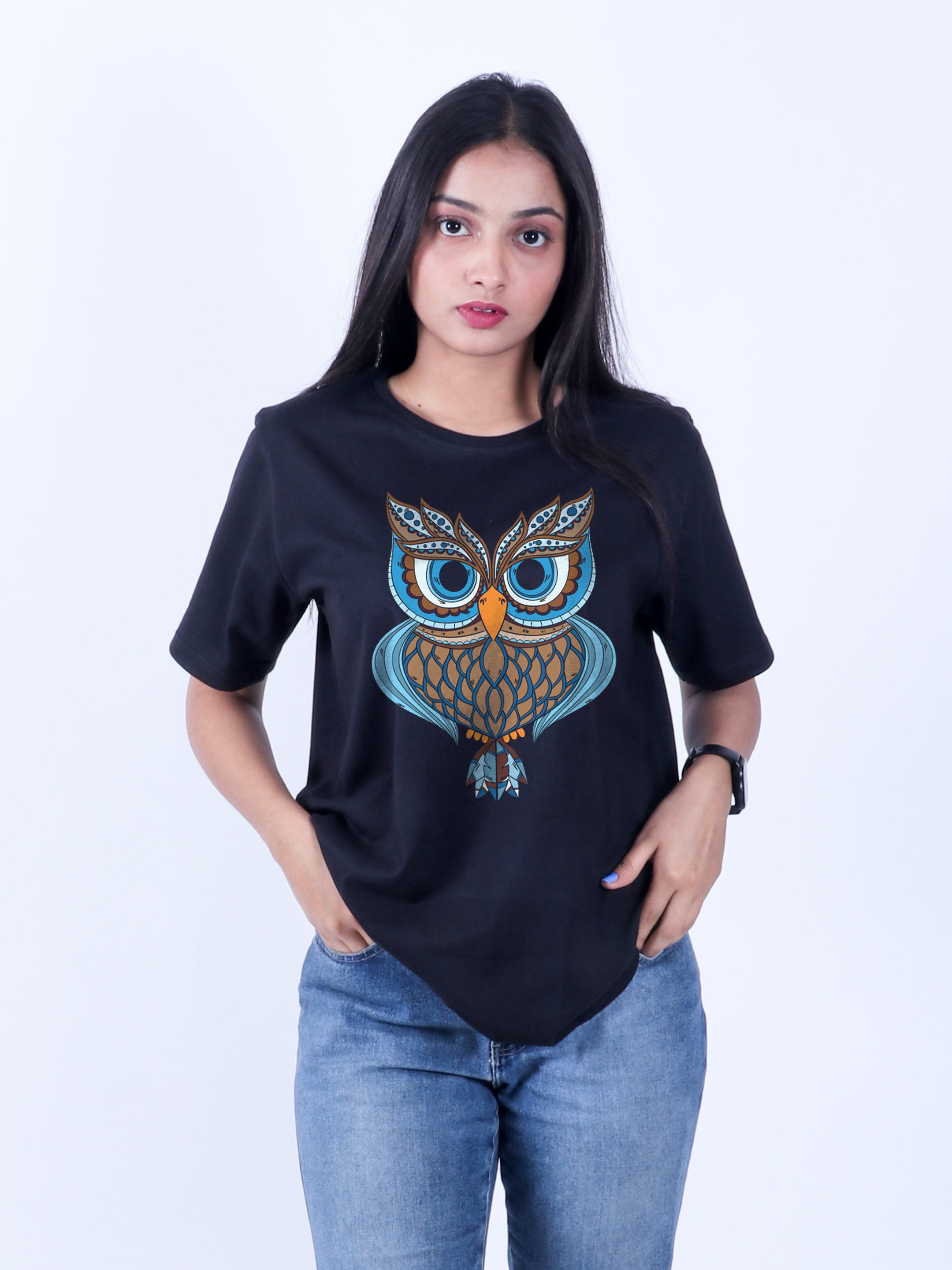 OWL BLACK ROUND NECK T-SHIRT