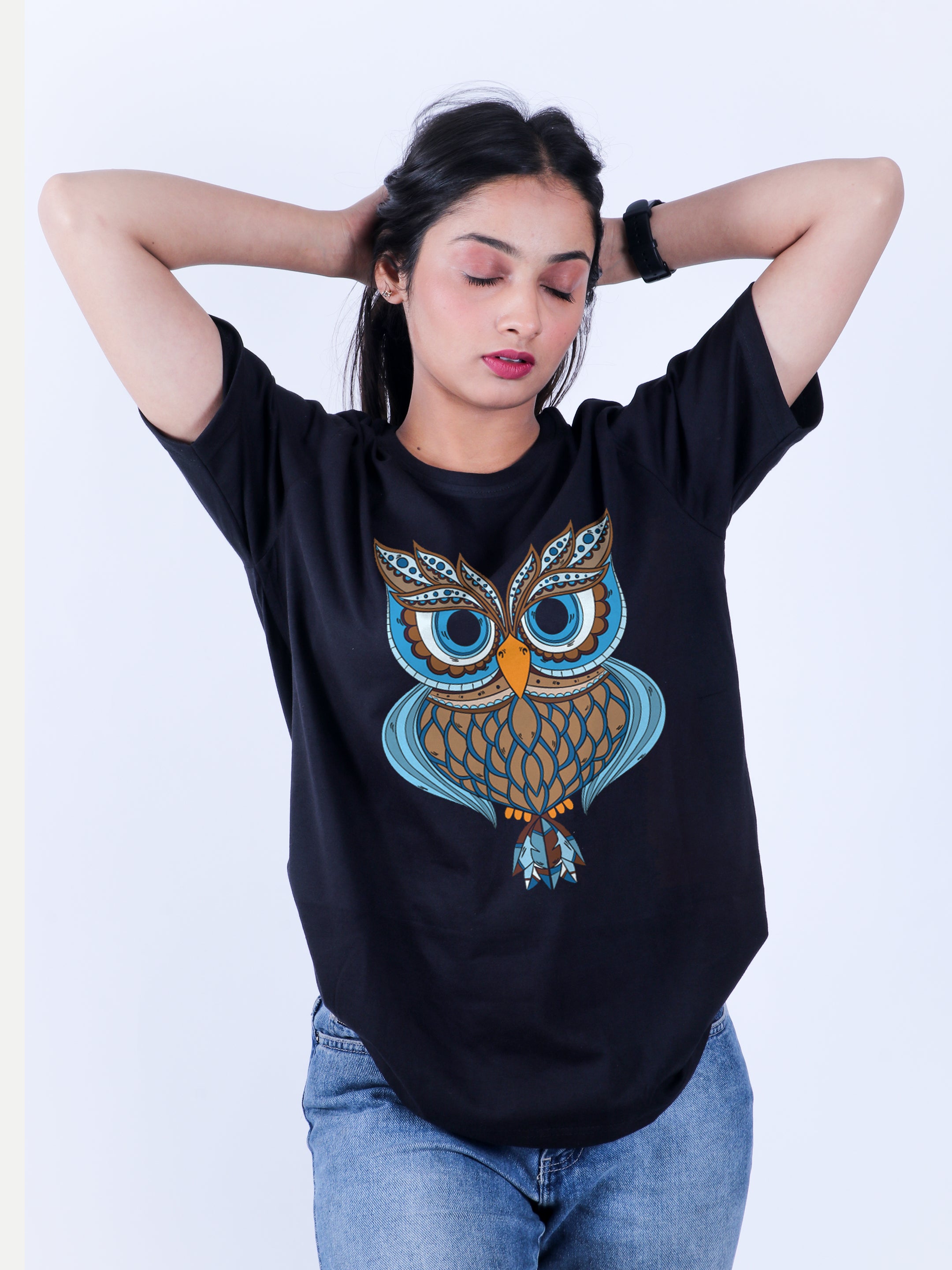 OWL BLACK ROUND NECK T-SHIRT