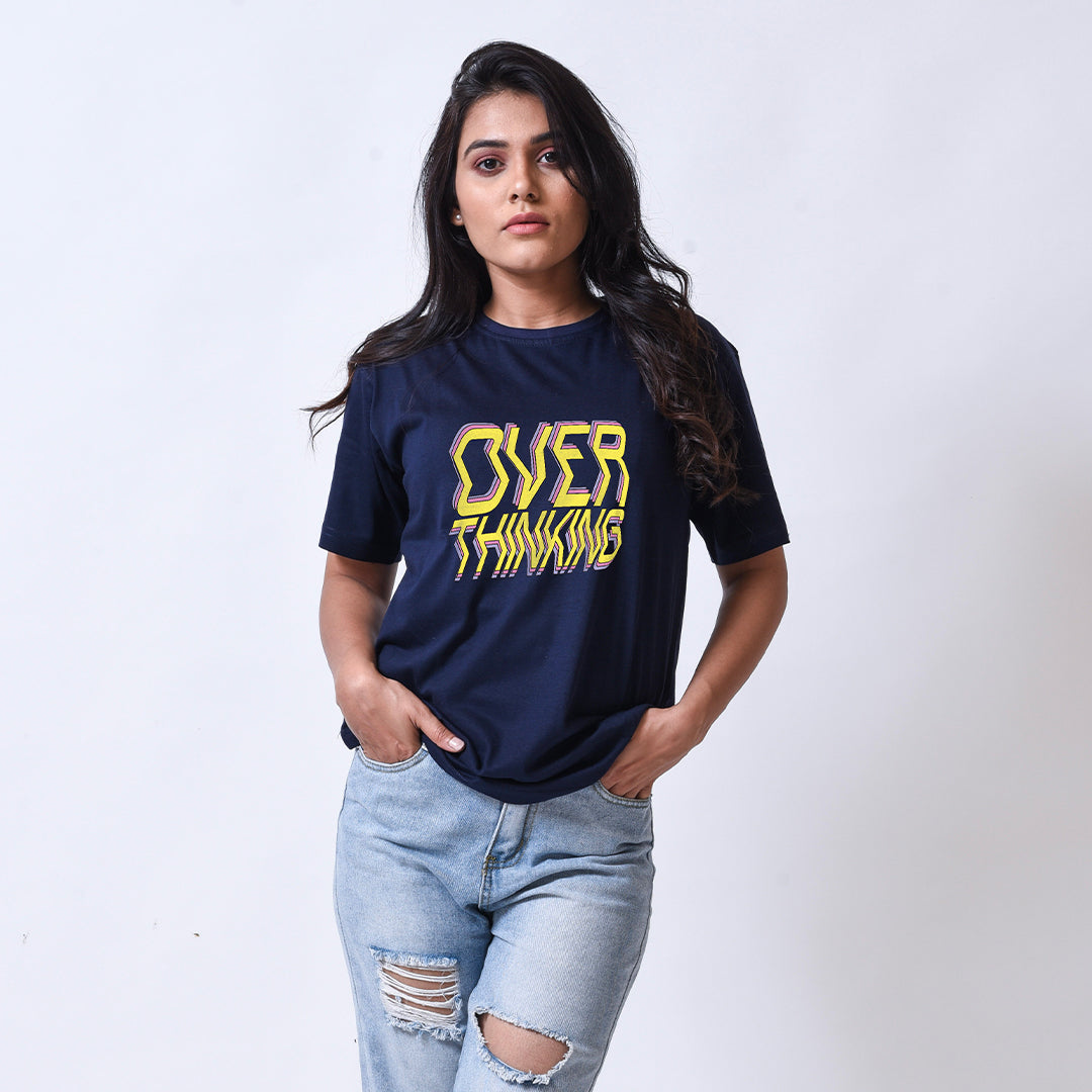 Over Thinking Women Navyblue Regular Fit Roundneck T-shirt