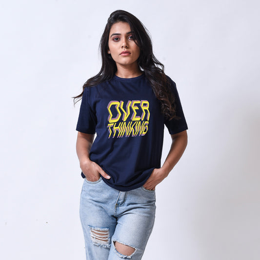 Over Thinking Women Navyblue Regular Fit Roundneck T-shirt