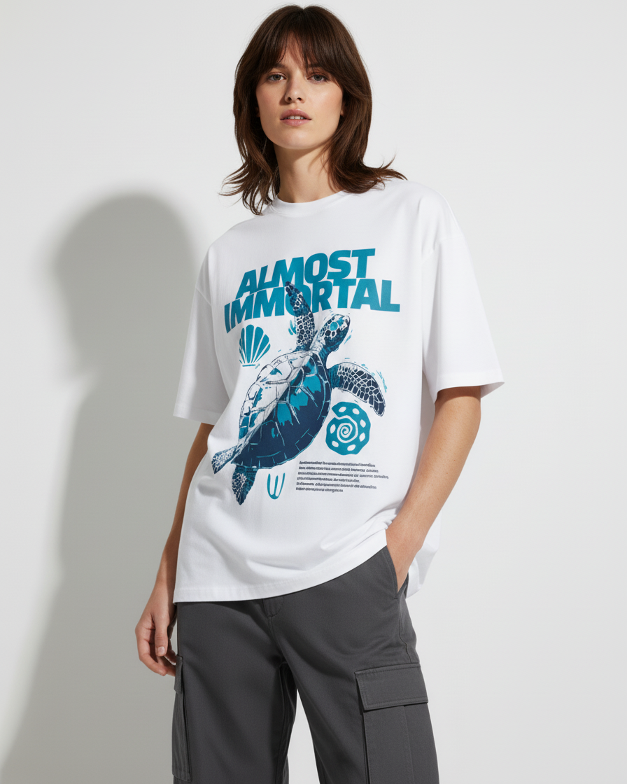 Almost Immortal White Oversized Dropshoulder Womens T-shirt