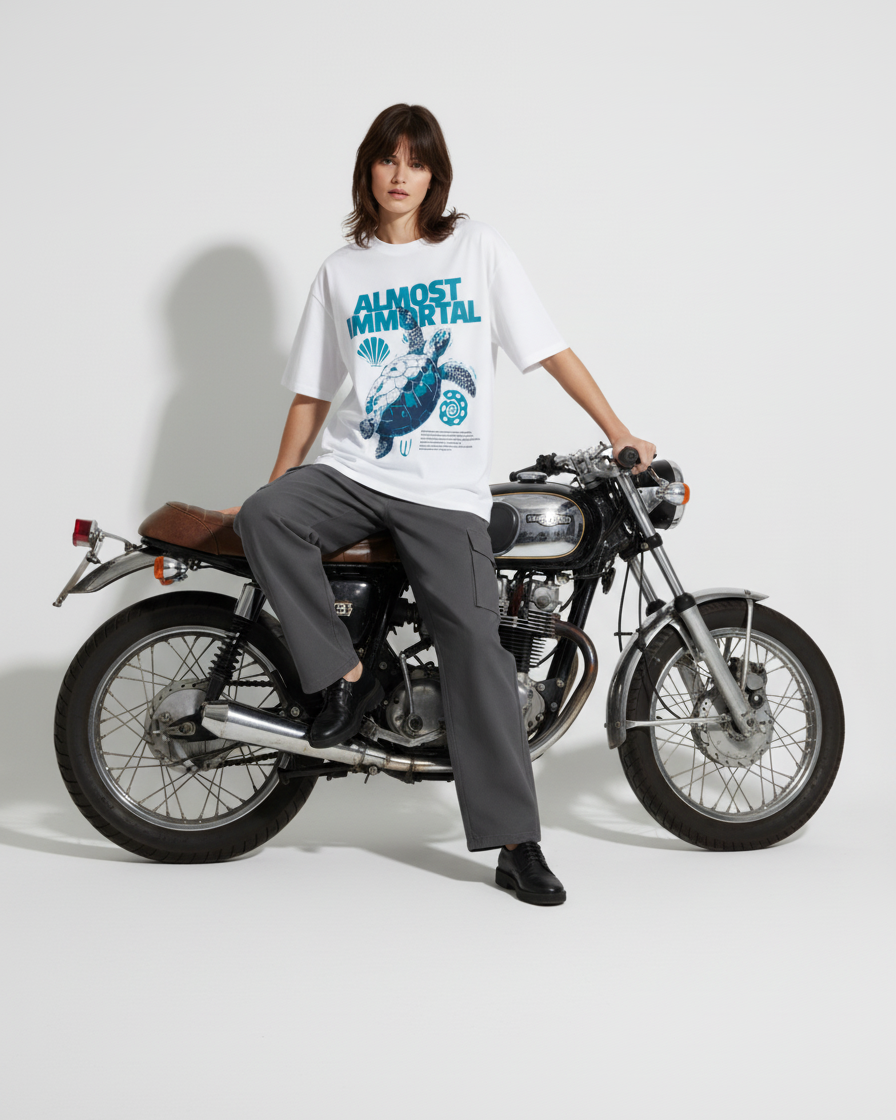 Almost Immortal White Oversized Dropshoulder Womens T-shirt