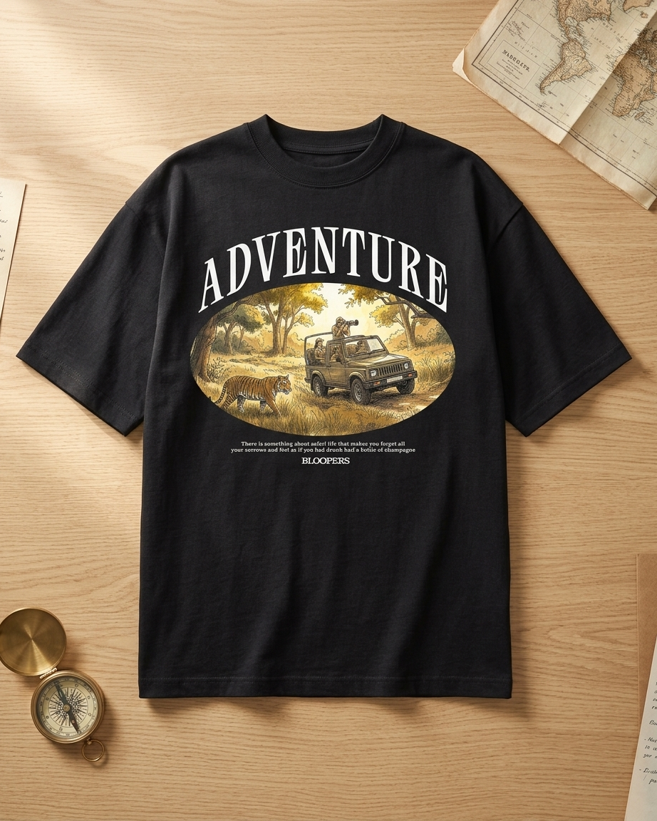 Adventure Black Oversized Drop shoulder T-shirt for Men