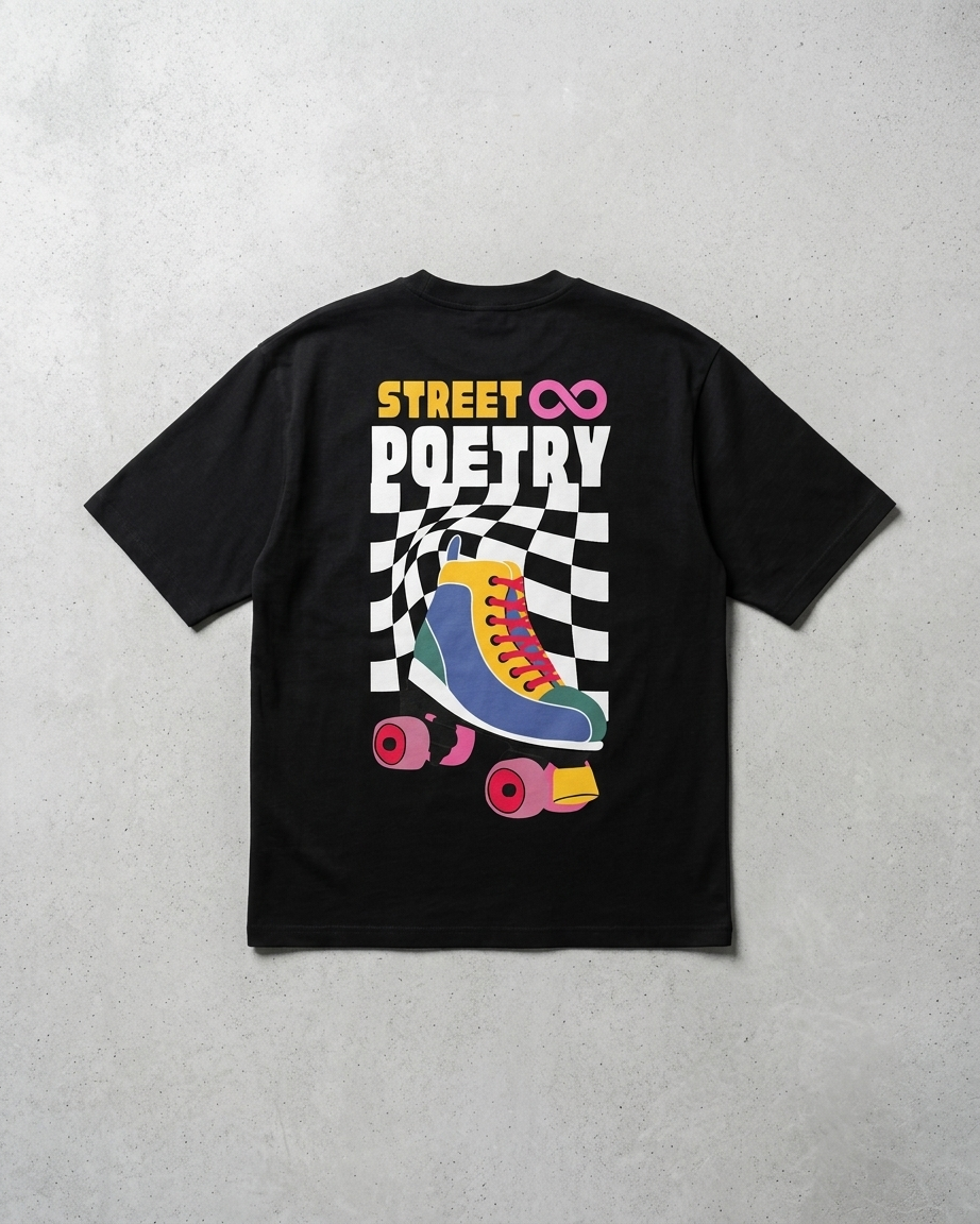 Street Poetry Black Oversized Drop shoulder T-shirt for Men