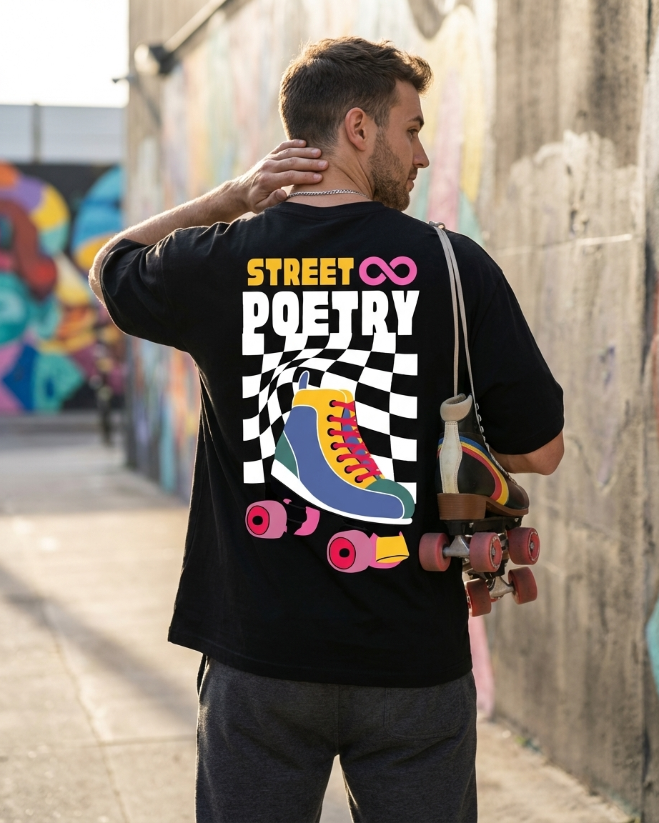 Street Poetry Black Oversized Drop shoulder T-shirt for Men