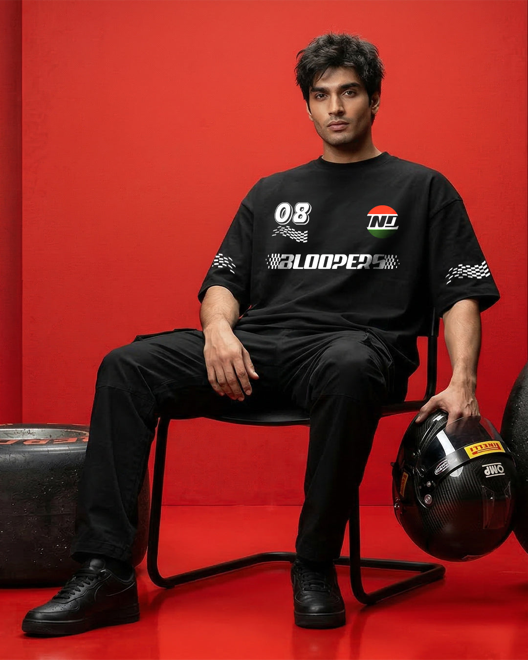 Bloopers Racing IND Oversized Mens T-shirt