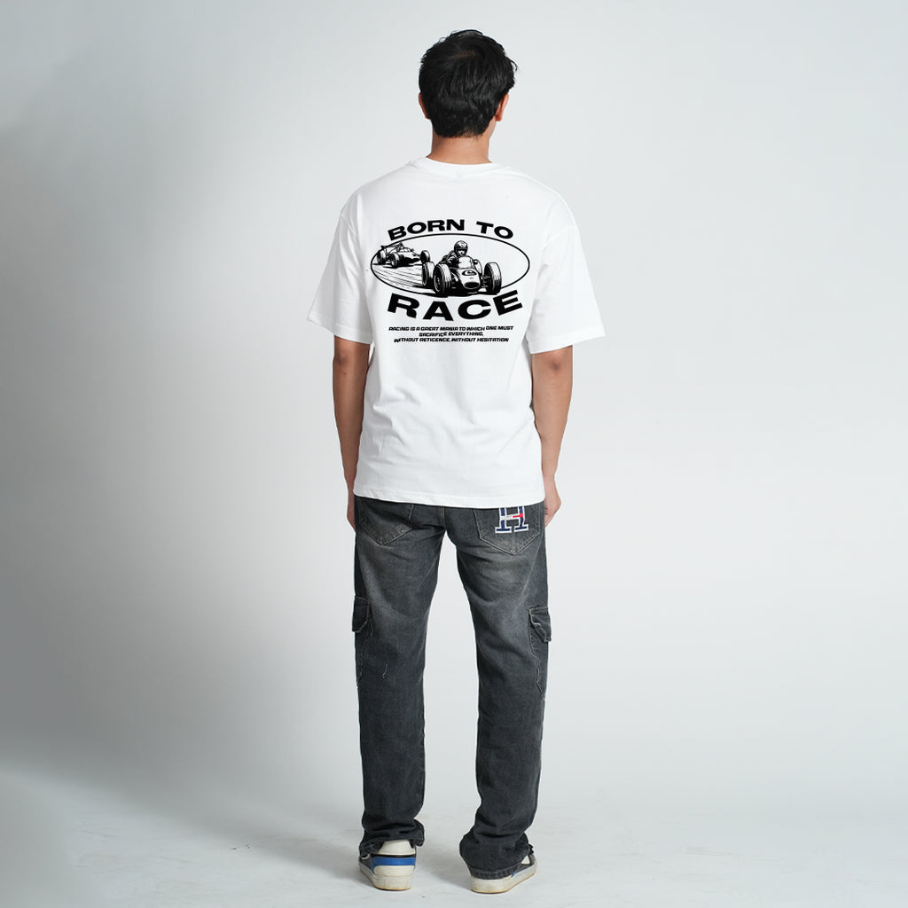 Born to Race White Oversized T- shirt