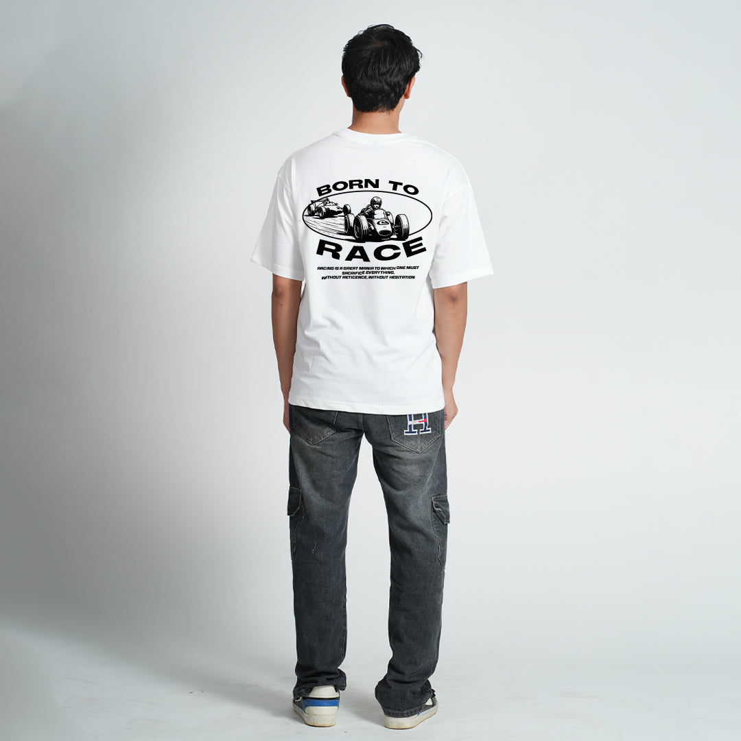 Born to Race White Oversized T- shirt
