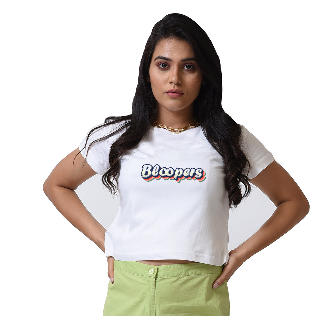 bloopers white crop top