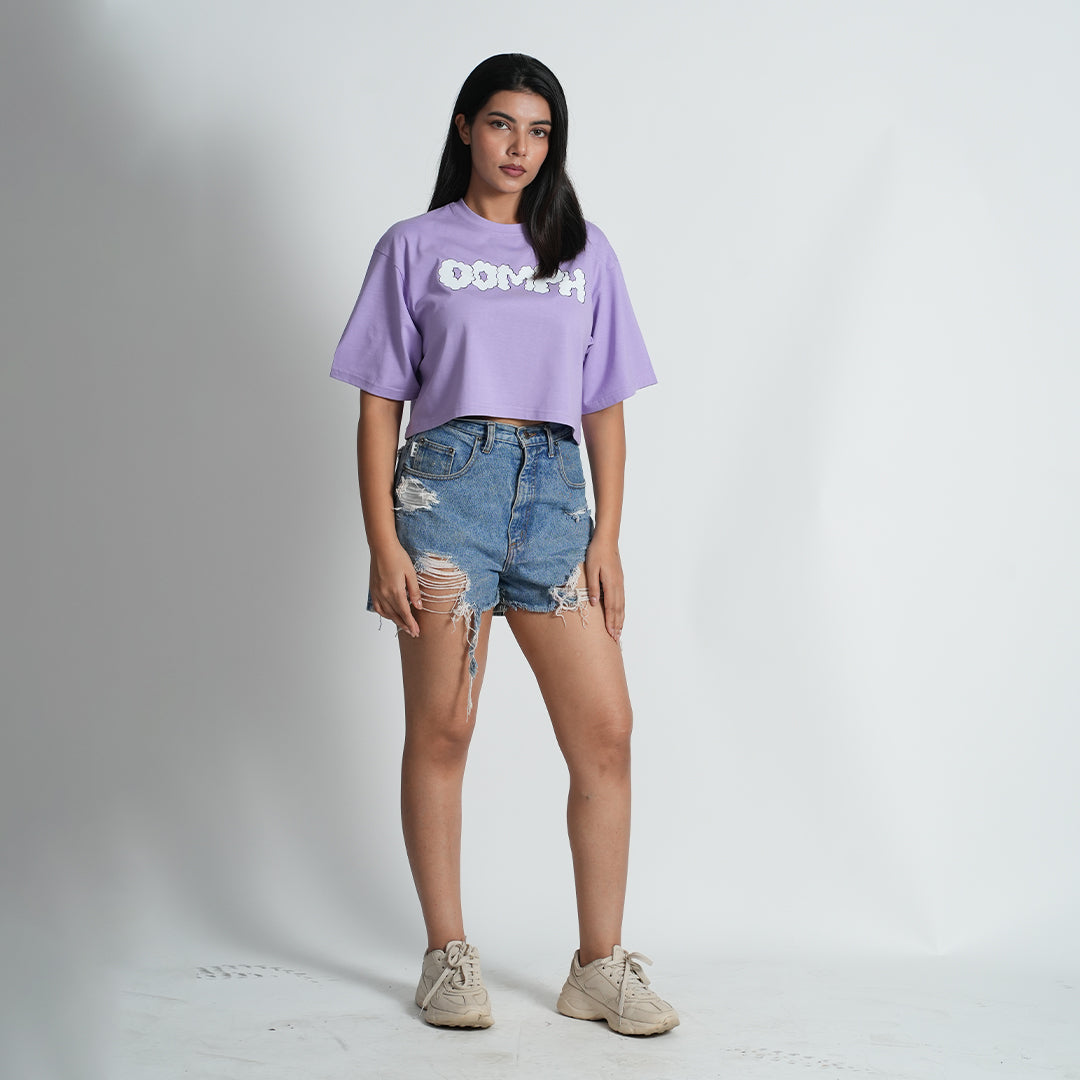 Oomph Lavender Oversized Roundneck half Sleeve Cotton Blend Croptop
