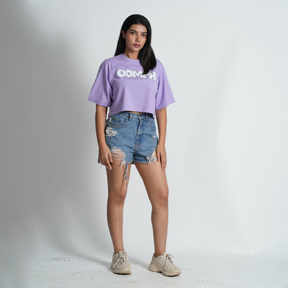 Oomph Lavender Oversized Roundneck half Sleeve Cotton Blend Croptop