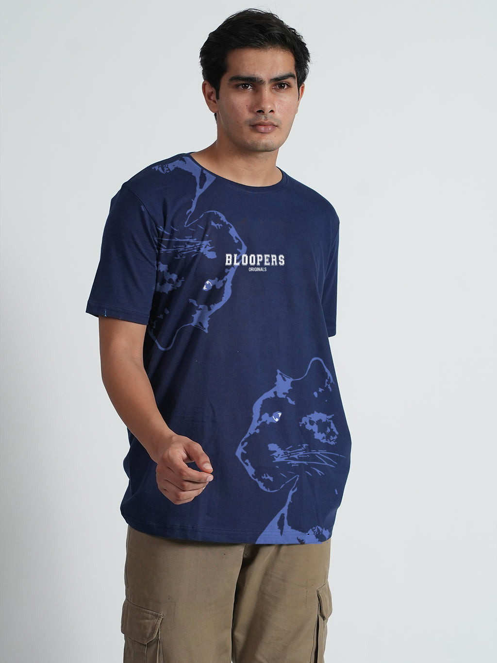 Tiger Blue Oversized Graphic Printed Hoodie For Men