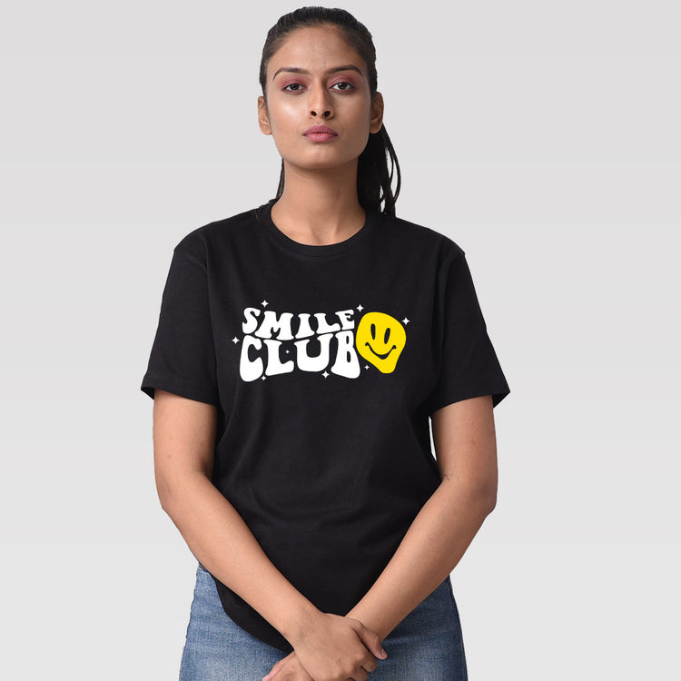 Smile club black regular fit graphic t-shirt for women