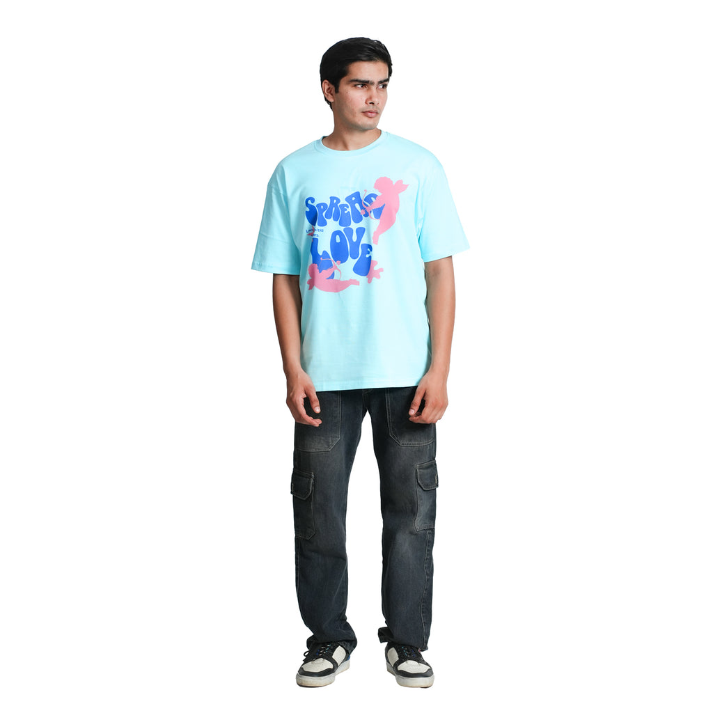 Spread Love men oversized roundneck skyblue t-shirt