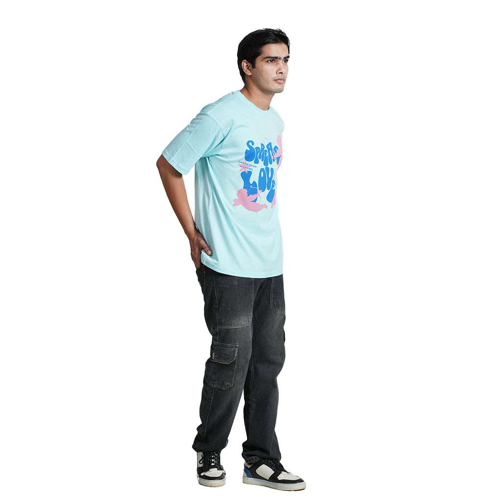 Spread Love men oversized roundneck skyblue t-shirt