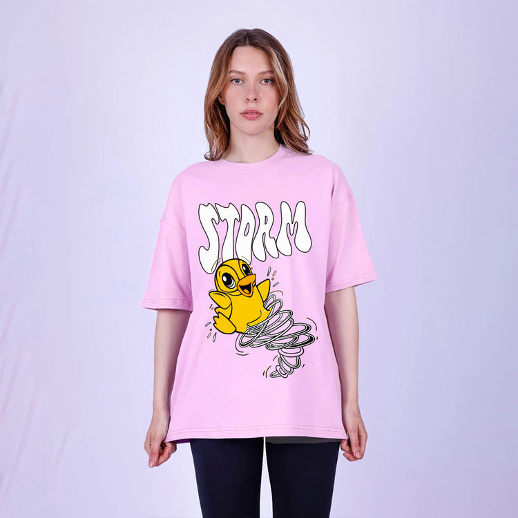 Women storm oversized dropshoulder baby pink t-shirt