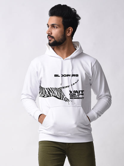 White Men's Tranding Tiger  Printed  Hoodie