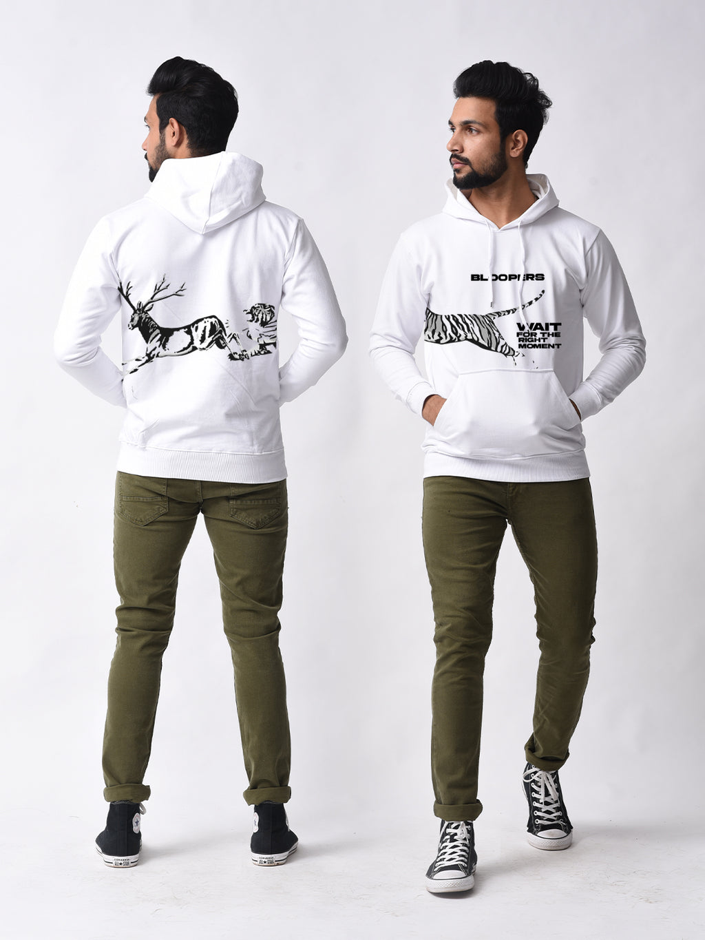 White Men's Tranding Tiger  Printed  Hoodie